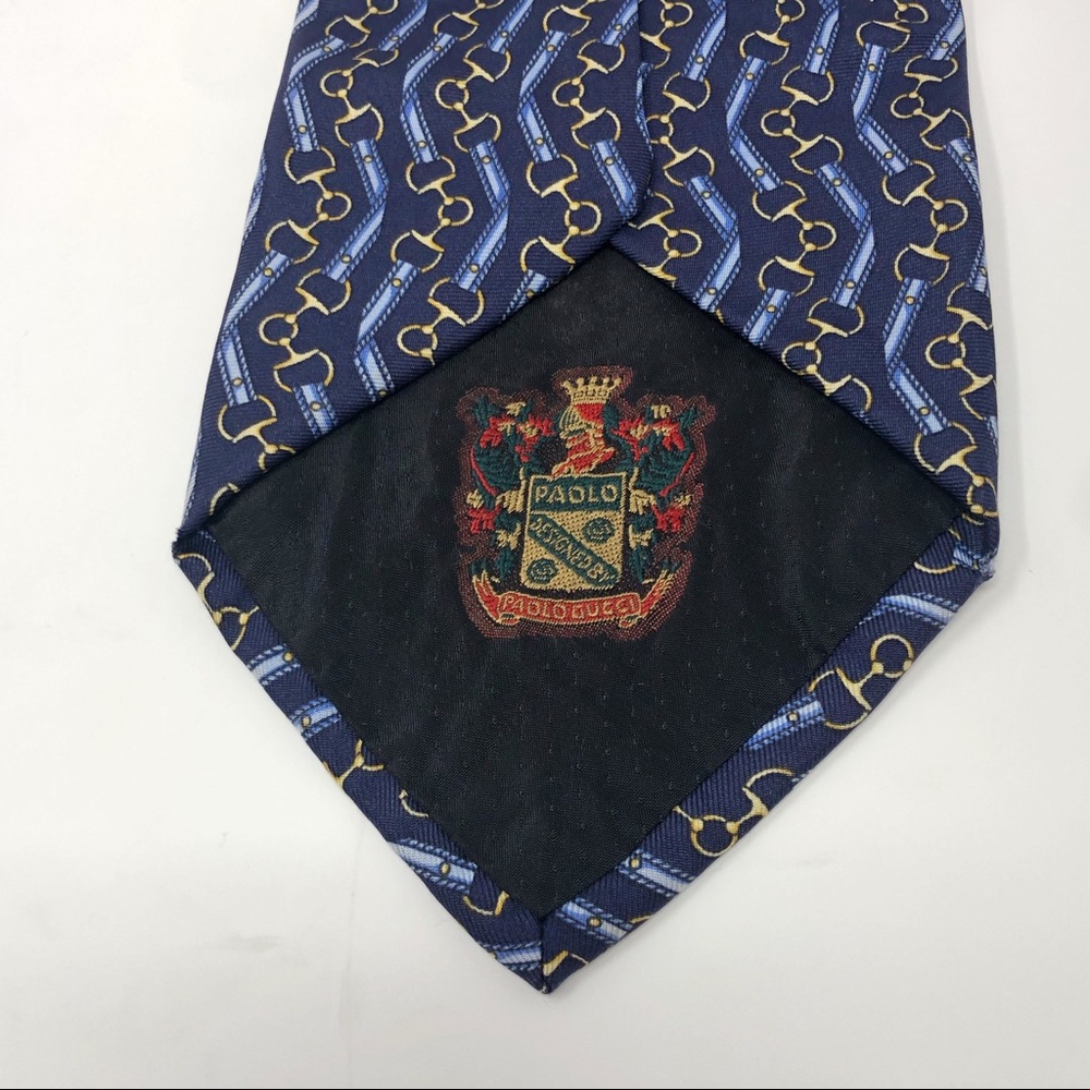 Vintage Gucci Blue Wavy Horsebit Silk Tie EUC - Picture 3 of 5